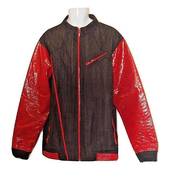 Vintage 90s Red Ape Jeans Co Faux Leather Jacket Mens Red Jean 2X - Picture 1 of 7